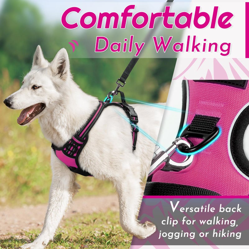 Eagloo Dog Harness Large Breed, No Pull Service Vest with Reflective Strips and Control Handle, Adjustable and Comfortable for Easy Walking, No Choke Pet Harness with 2 Metal Rings, Rose Red, XL - Image 3